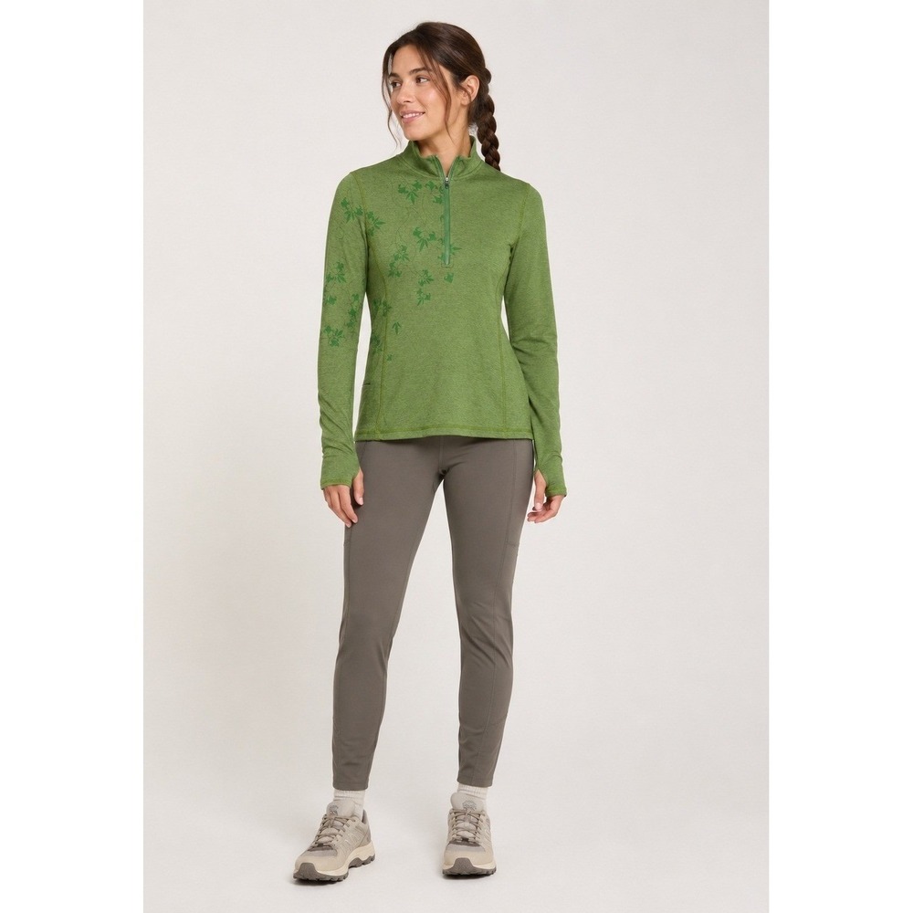 Horny Toad Athletic Pullover Womens Small Green 1/4 Zip Floral Side Zip‎ Pocket